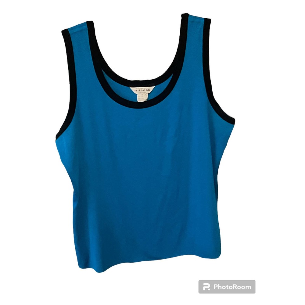 Exclusively Misook Sleeveless Top Ribbed Shell 3X Blue with Black Trim